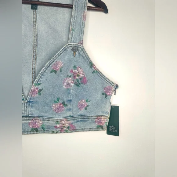 NWT Wild Fable Floral Blue/Pink Denim Crop Top Size XL - Picture 3 of 12